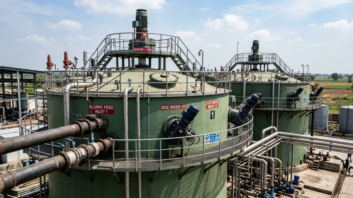 CSTR anaerobic digestion tanks with side mixers and automated slurry feed in India