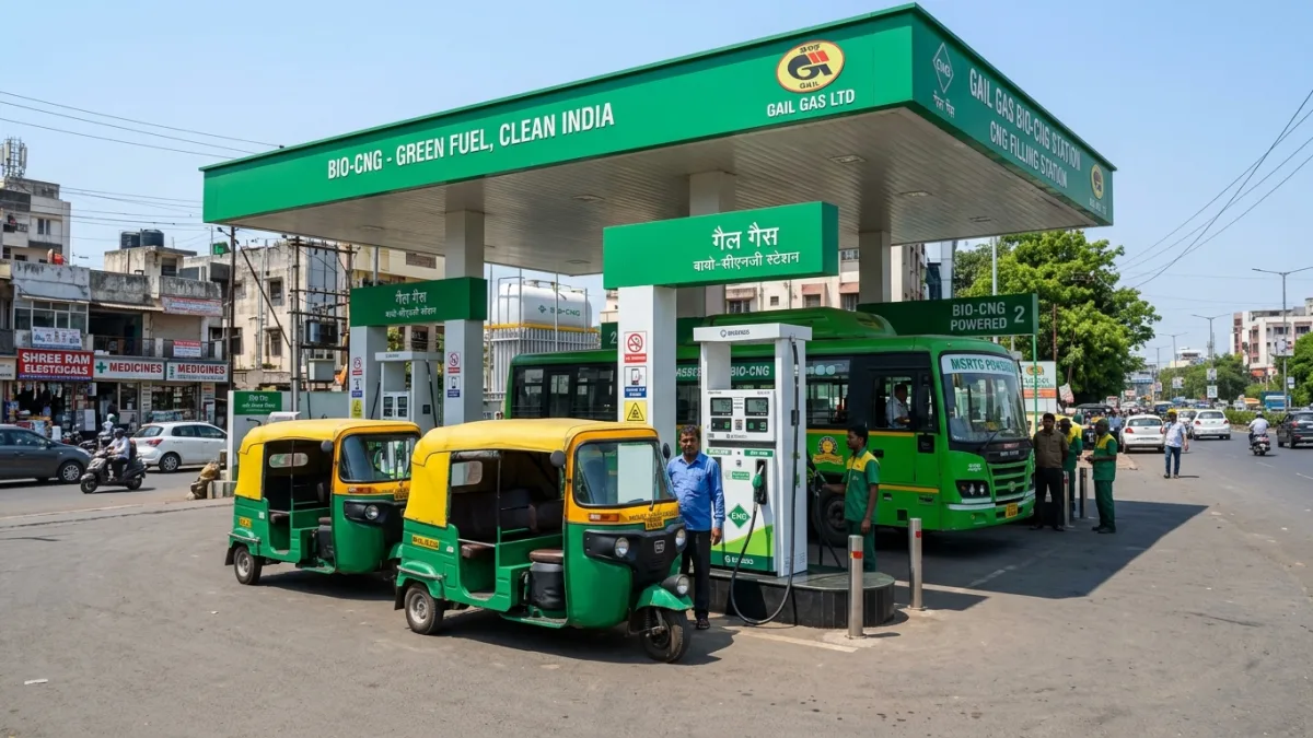 Bio-CNG versus fossil CNG filling station in India with green clean fuel vehicles